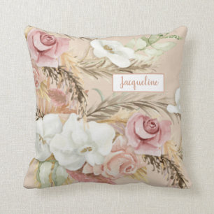 Elegante Pampas-Rosa-Wasserfarbenrose Kissen