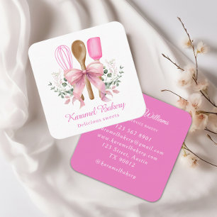 Elegante panadería con utensilios de arco rosado quadratische visitenkarte