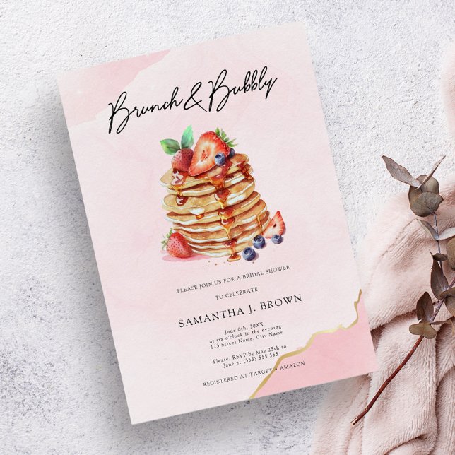 Elegante Pancakes Pink Bridal Brunch Dusche Einladung (Von Creator hochgeladen)