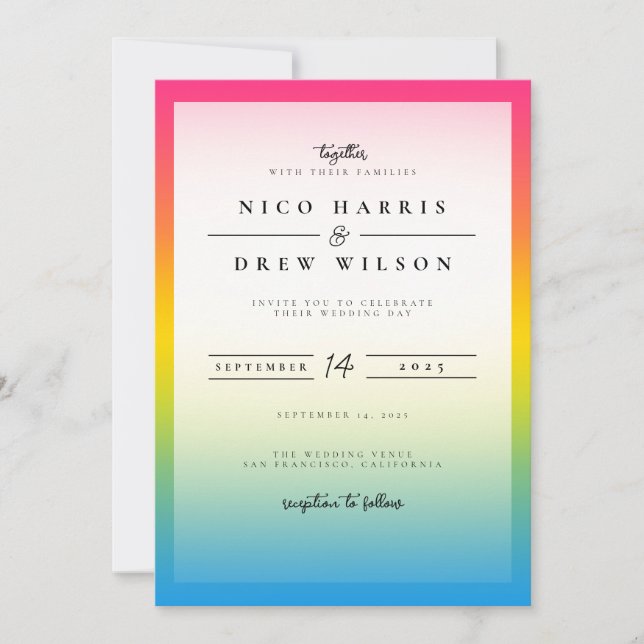 Elegante Pansexual Pride Wedding Einladung (Vorderseite)