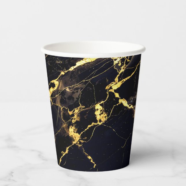 Elegante Papiersorten aus schwarzem und goldenem M Pappbecher (Rückseite)