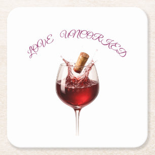 Elegante Papiertücher mit Wein-Spritzer "Love Unco Rechteckiger Pappuntersetzer