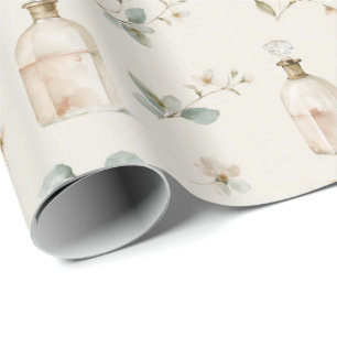 Elegante Parfümflaschen und Kirschblüten Wasserfar Geschenkpapier