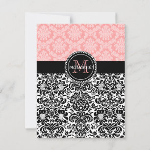 Elegante Paris Baby Pink Black Damask Personalisie Mitteilungskarte