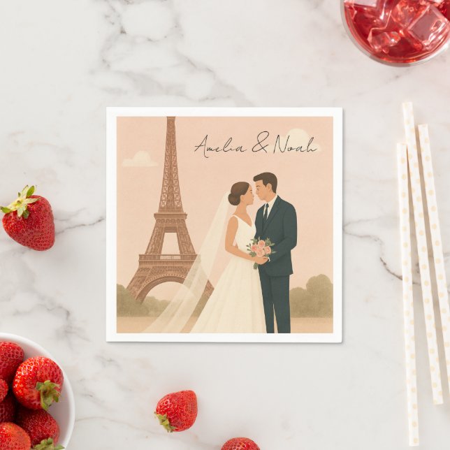 Elegante Pariser Hochzeitsservietten mit Eiffeltur Serviette (Beispiel)