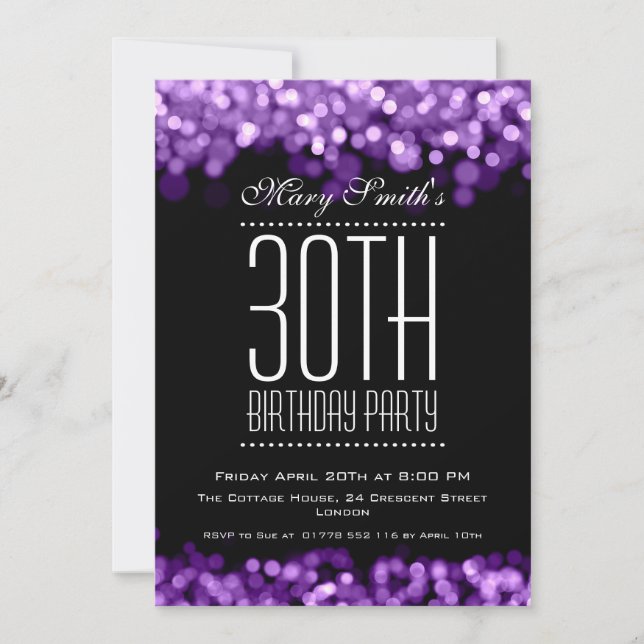 Elegante Party Einladung Funkellicht Lila (Vorderseite)