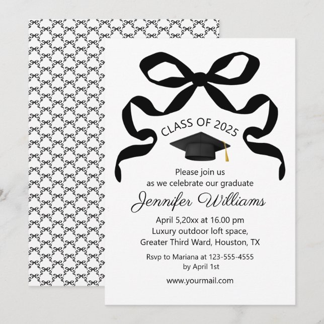 elegante Party mit schwarzem Bogen 2025 Einladung (Vorne/Hinten)