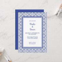 ELEGANTE PARTYEINLADUNG MIT BLAU-WEISSER UMRAHMUNG