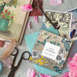 Elegante Passion-Blume auf Silbergrau Quadratische Visitenkarte