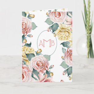 Elegante Pastel-Aquarellfarben-Rose und Monogramm