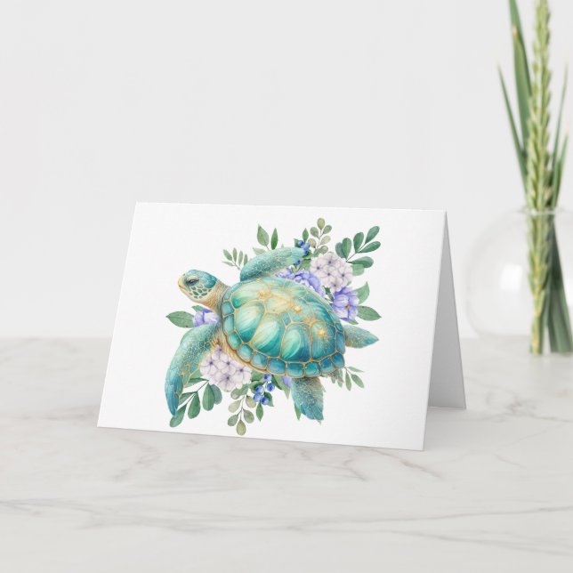 Elegante Pastel Aquarellmeerschildkröte - Karte (Vorderseite)