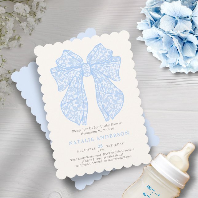 Elegante Pastel Baby Blue Lace Coquette Babydusche Einladung (Elegant Pastel Baby Blue Lace Coquette Baby Shower Invitation)