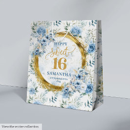 Elegante Pastel Blue 16 . Geburtstag Gold Glitzer Mittlere Geschenktüte