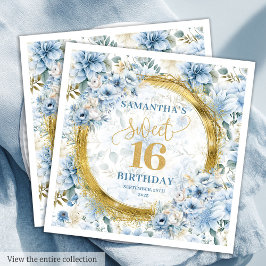 Elegante Pastel Blue 16 . Geburtstag Gold Glitzer Serviette