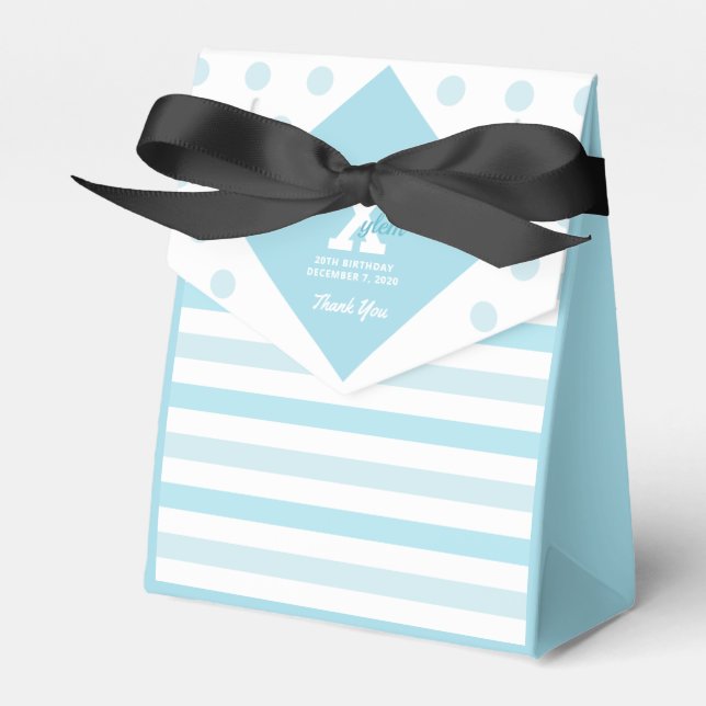 Elegante Pastel Blue Polka Dots Stripes Bevorzugun Geschenkschachtel (Vorderseite)