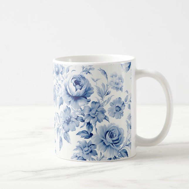 Elegante Pastel Blue Watercolor Rose Kaffeetasse (Rechts)