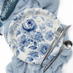 Elegante Pastel Blue Watercolor Rose Pappteller<br><div class="desc">Die Rosen,  Blumen und Blätter in den alten Farben sind üppig blau und cremefarben.</div>