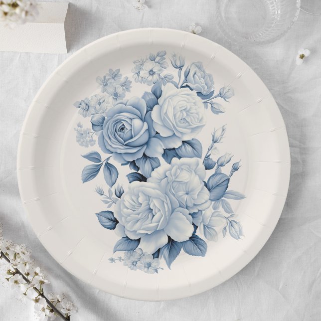 Elegante Pastel Blue Watercolor Rose Pappteller (Von Creator hochgeladen)