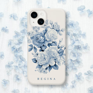 Elegante Pastel Blue Watercolor Rose Personalisier Case-Mate iPhone 14 Hülle