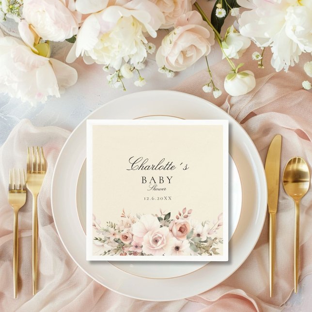 Elegante Pastel Blume Bouquet Babydusche Serviette (Elegant pastel flower bouquet Baby Shower Napkins with your name and date.)