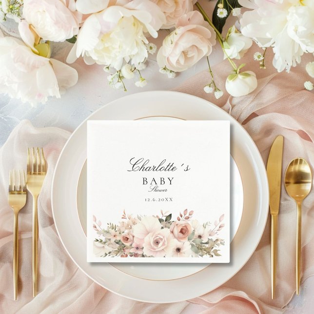 Elegante Pastel Blume Bouquet Babydusche Serviette (Elegant pastel flower bouquet Baby Shower Napkins with your name and date.)