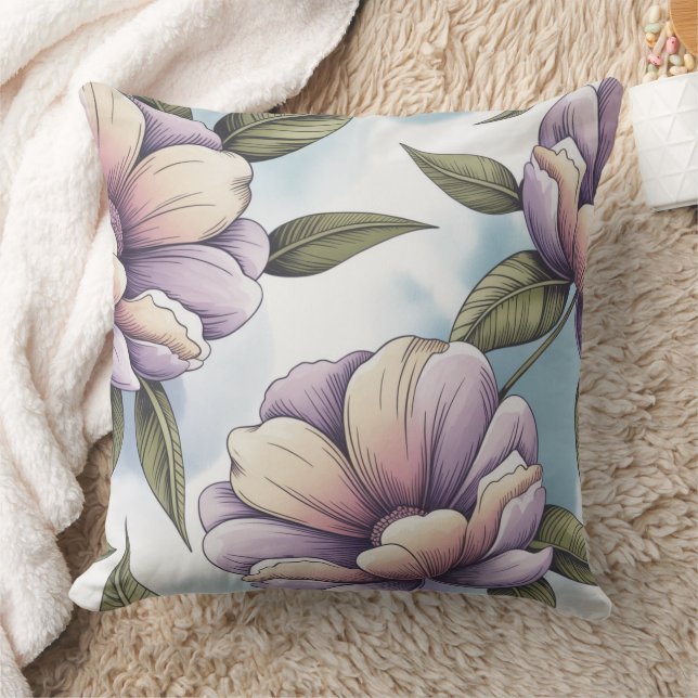 Elegante Pastel-Blume Kissen (Decke)