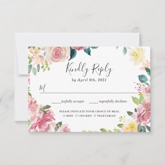 Elegante Pastel Blush Garden Floral Wedding RSVP Karte (Vorderseite)