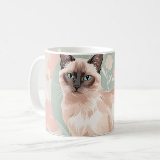 Elegante Pastel Cat Illustration mit Blume Button Kaffeetasse