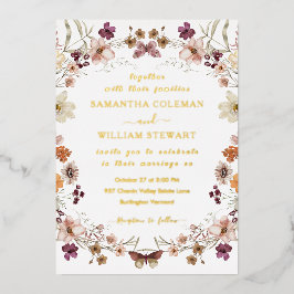 Elegante Pastel Chic Boho Wildblume Theme Wedding Folieneinladung