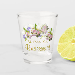 Elegante Pastel Floral Bridesmaid Gastgeschenk Hoc Schnapsglas