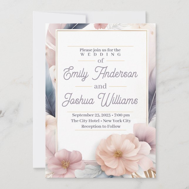 Elegante Pastel Floral Wedding Einladung (Vorderseite)