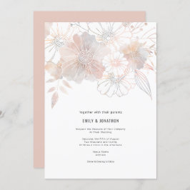 Elegante Pastel Florals Blush Peach Gray Wedding Einladung