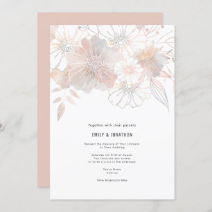 Elegante Pastel Florals Blush Peach Gray Wedding Einladung