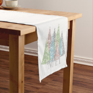 Elegante Pastel Glitzer Weihnachtsbaum Kurzer Tischläufer