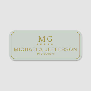 Elegante Pastel Green Gold Mit Monogramm Beruflich Namensschild