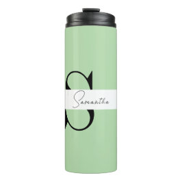 Elegante Pastel Green Monogram Thermal Tumbler Thermosbecher