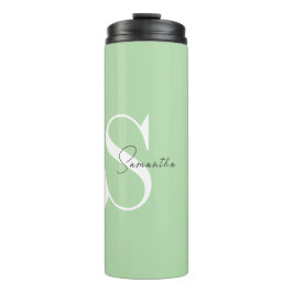 Elegante Pastel Green Monogram Thermal Tumbler Thermosbecher