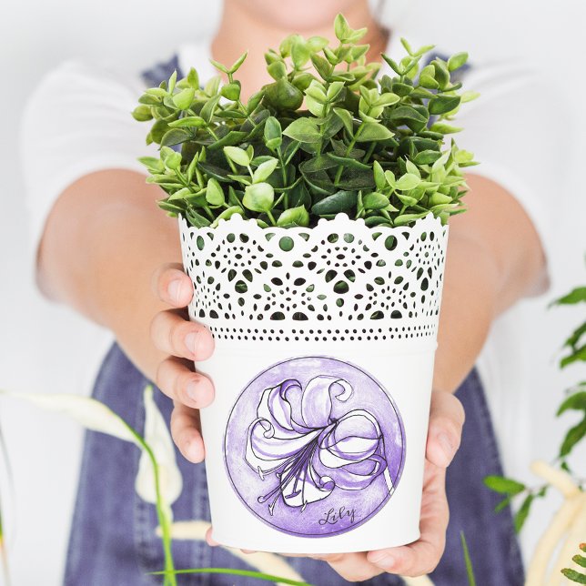 Elegante Pastel Lavender Lily Wasserfarbe Name Runder Aufkleber (Von Creator hochgeladen)