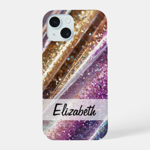 Elegante Pastel Lila Blue Pink Silver Glitzer iPhone 15 Hülle