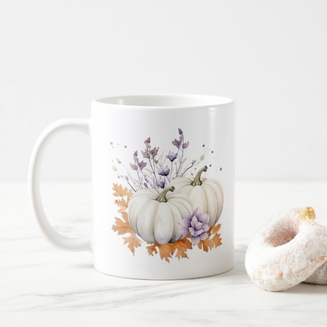 Elegante Pastel Lila Lavender Orange Pumpkin Fall Kaffeetasse (Mit Donut)