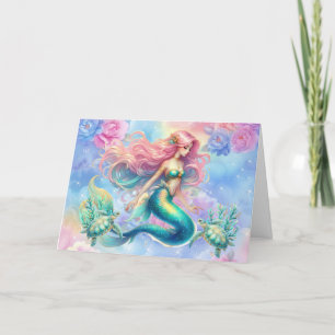 Elegante Pastel Mermaid & Sea Turtles Note Card Feiertagskarte