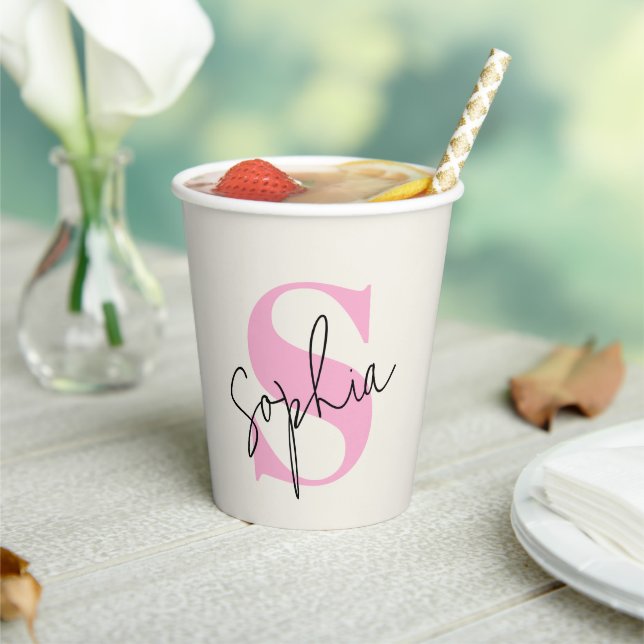 Elegante Pastel Monogram Personalisiert Paper Cups Pappbecher (In Situ)