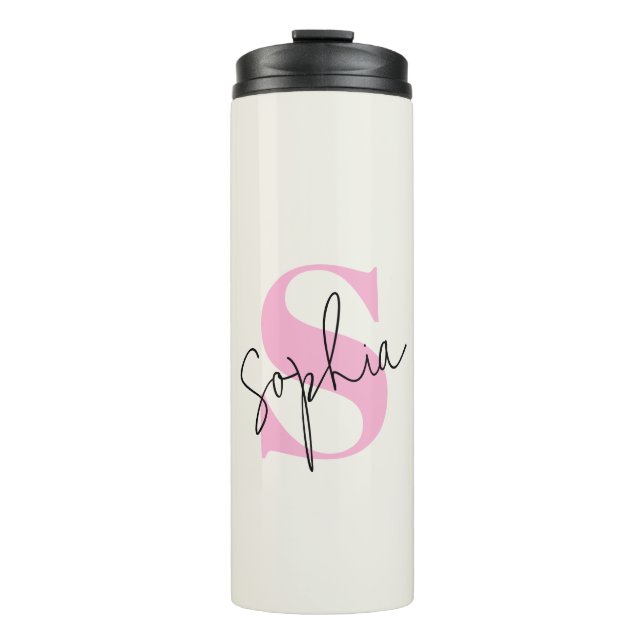 Elegante Pastel Monogram Thermal Tumbler Thermosbecher (Vorderseite)