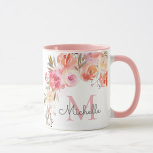 Elegante Pastel Peach Pink Rose Mit Monogramm Tasse