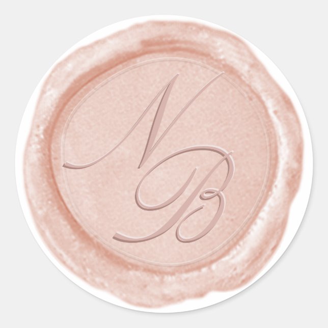 Elegante Pastel Peach Wax Siegel Monogram Aufklebe Runder Aufkleber (Vorderseite)