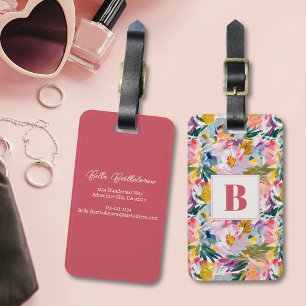 Elegante Pastel Pink Abstrakte florale Mit Monogra Gepäckanhänger