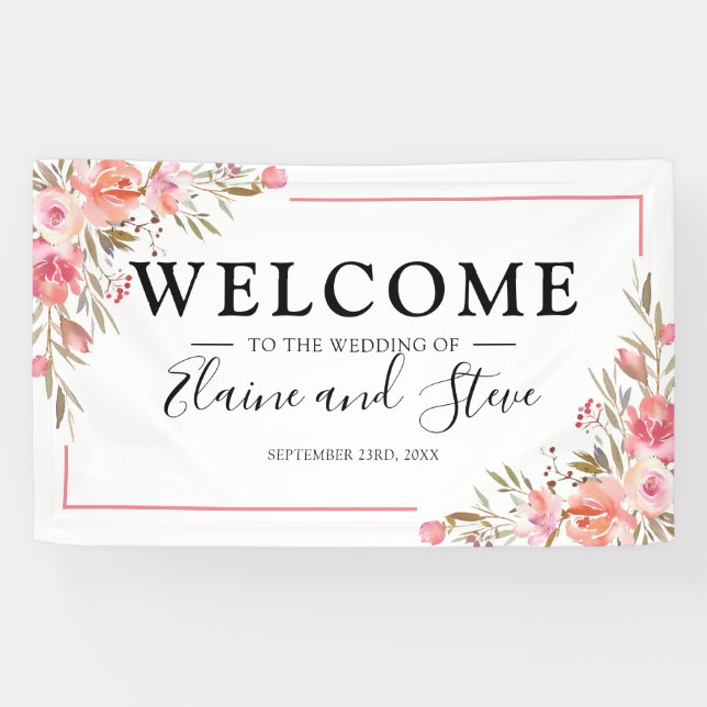 Elegante Pastel Pink Blumenzehen Banner (Horizontal)