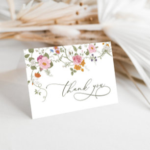 Elegante Pastel Pink Bohemisch Field Wildblume Dankeskarte