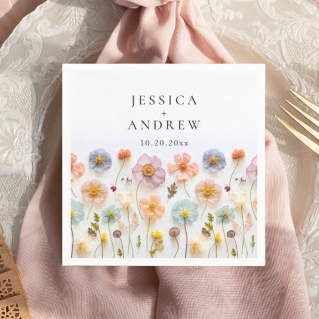 Elegante Pastel Pink Bohemische Wildblume Hochzeit Serviette (Von Creator hochgeladen)