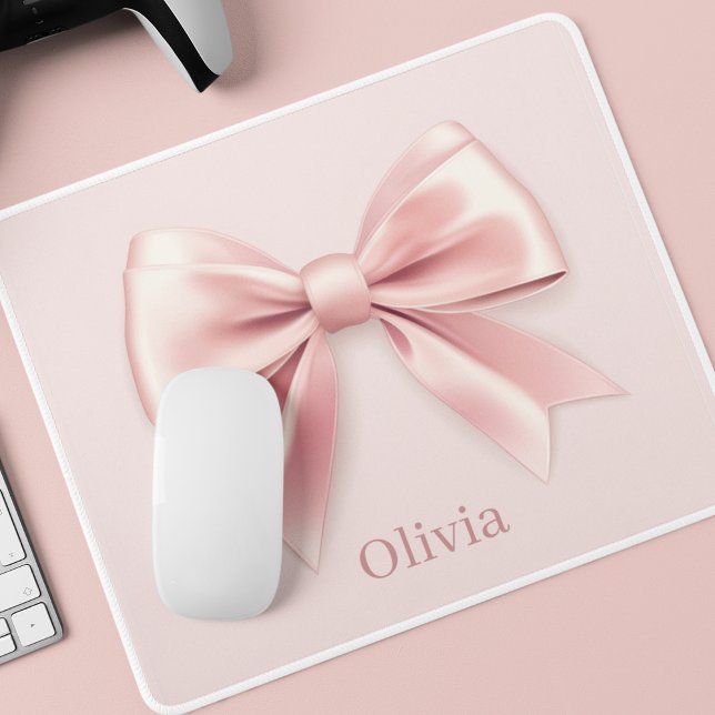 Elegante Pastel Pink Bow & Name Personalisiert Mousepad (Von Creator hochgeladen)